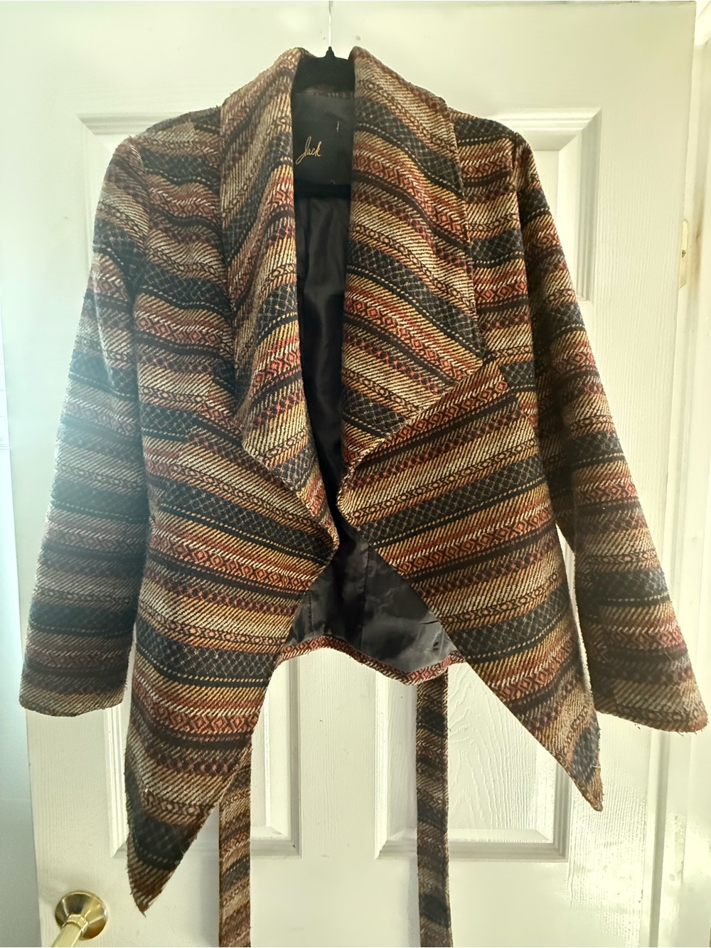 Jack by BB Dakota Brown Multi‑Striped Draped Wrap Jacket
